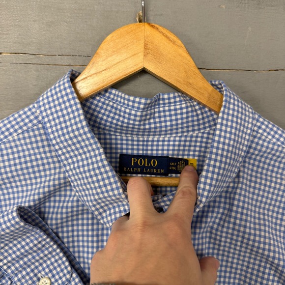 Polo Ralph Lauren Gingham Check Button Down Shirt Men's 4XLT Blue White - Picture 4 of 4